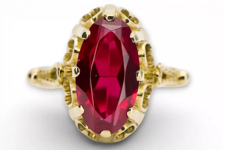 Rubin 14k żółte złoto Pierścionek Klasyczny Vintage vrc134y